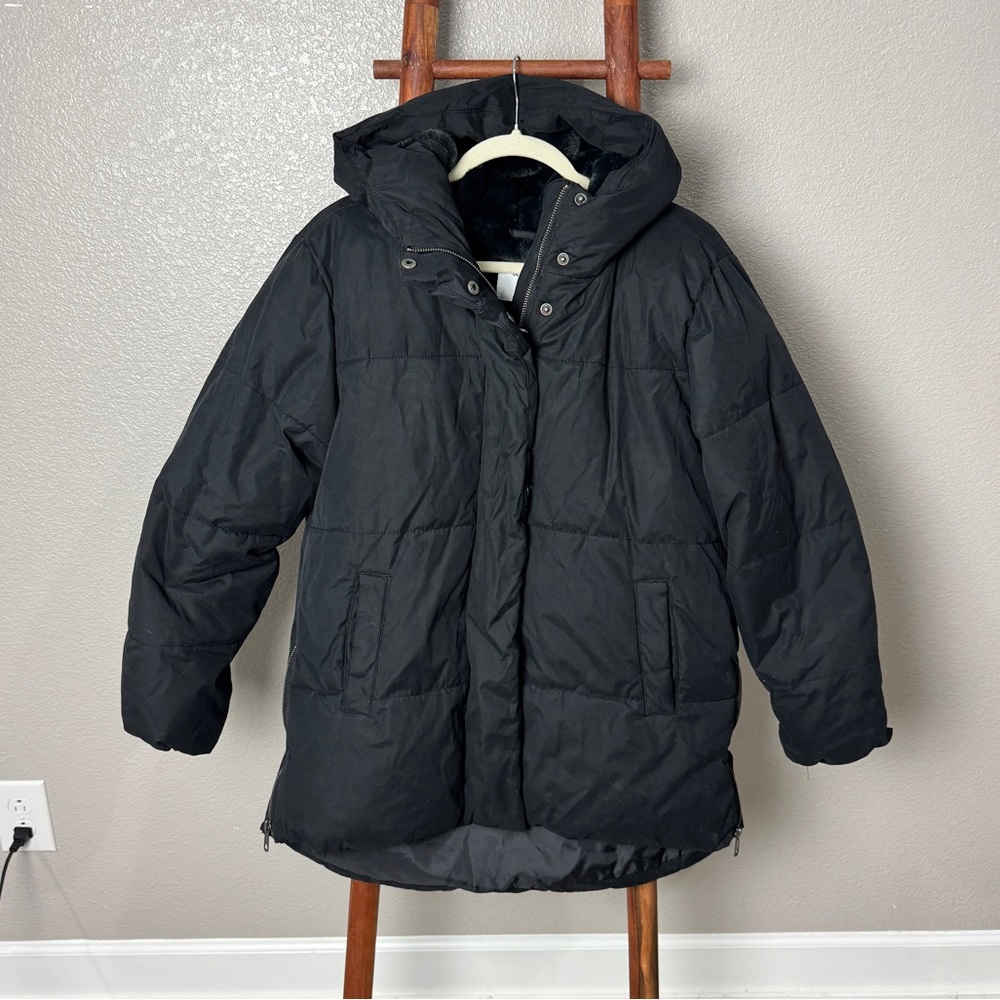 Old Navy Black Puffer Jacket Faux Fur Lined Women’s Size Small